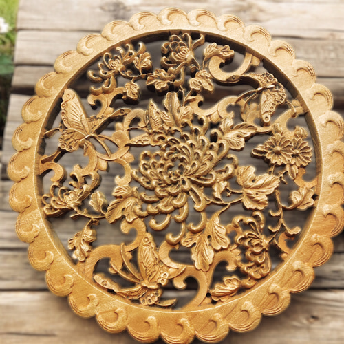 衝立: 花梨 中板葡萄杢 腰板透かし彫り 田中作 巾108cm 唐木指物
