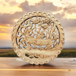 鳳凰牡丹2 26.5cm（ほうおう・ぼたん) 参次元彫刻『雅』 透かし彫 楠