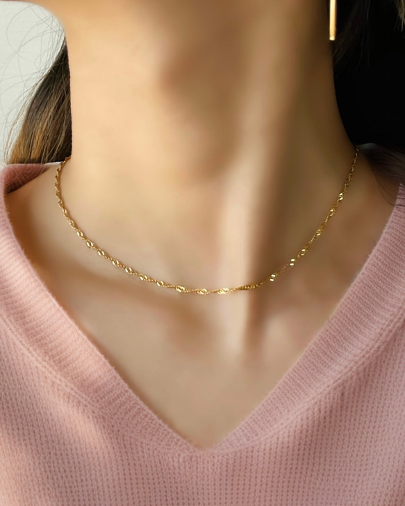 選べる豊富なサイズ✨金属アレルギー　316L サージカルステンレス　スクリューチェーン　ネックレス　つけっぱなし！OK♪ 5枚目の画像