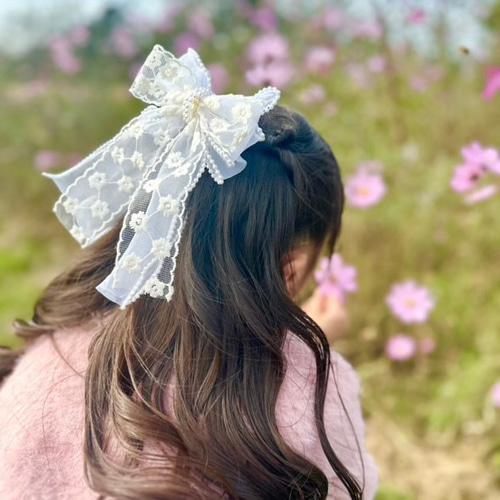 再販】姫レースリボン ヘアアクセサリー キッズ パール ヘアゴム 発表
