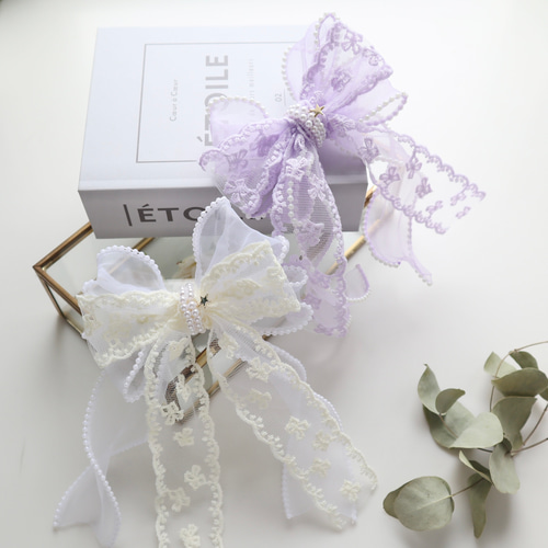 確認　ヘアリボン ヘアゴム　上品 レース　597　くすみピンク　パール 再販】姫レースリボン ヘアアクセサリー キッズ パール ヘアゴム 発表