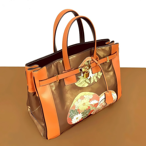 SOLD◇40サイズ◇着物帯と本革のリメイクバッグ◇remake.829 日本職