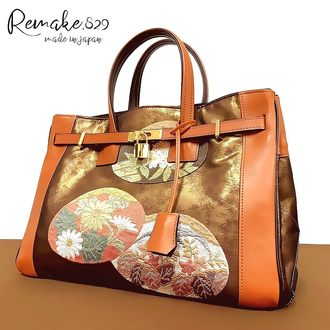 誠実 30サイズ◇着物帯と本革のリメイクバッグ◇remake.829 日本職