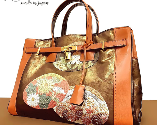 SOLD◇40サイズ◇着物帯と本革のリメイクバッグ◇remake.829 日本職