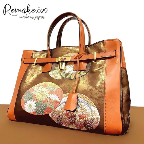 SOLD◇40サイズ◇着物帯と本革のリメイクバッグ◇remake.829 日本職