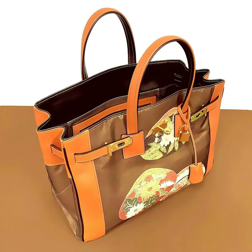 着物帯と本革のリメイクバッグ◆remake.829◆プロモーション販売品◆#03 30サイズ#77◇着物帯と本革のリメイクバッグ◇remake.829 日本職