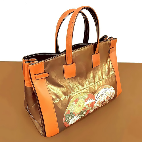 SOLD◇40サイズ◇着物帯と本革のリメイクバッグ◇remake.829 日本職