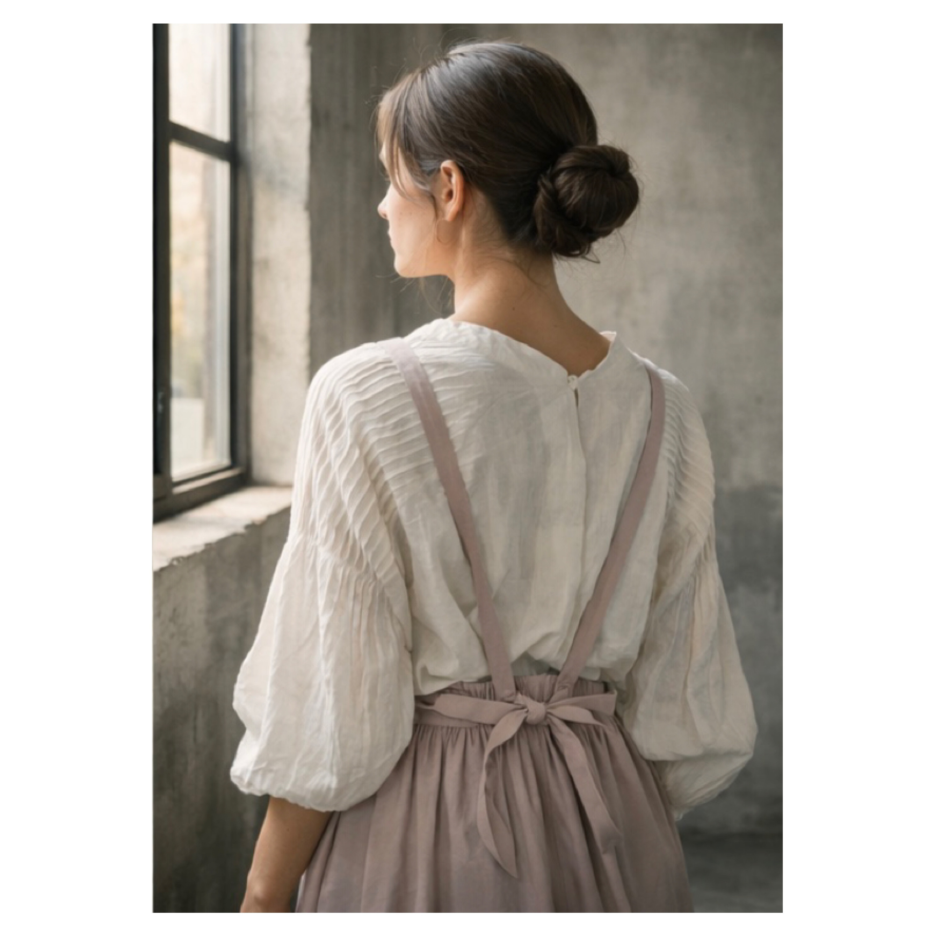 そのままお出かけリネンエプロン／おうち時間もお洒落に過ごす柔らかコットンリネンヴィンテージ加工ギャザーエプロン／ピンク