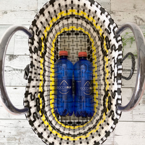 即納】プラかごバッグ A4対応 LLサイズ マルチカラー ボーダー