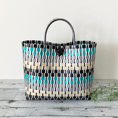 プラカゴバッグ A4対応 LLサイズ マルチカラー グリーン系 ボーダー