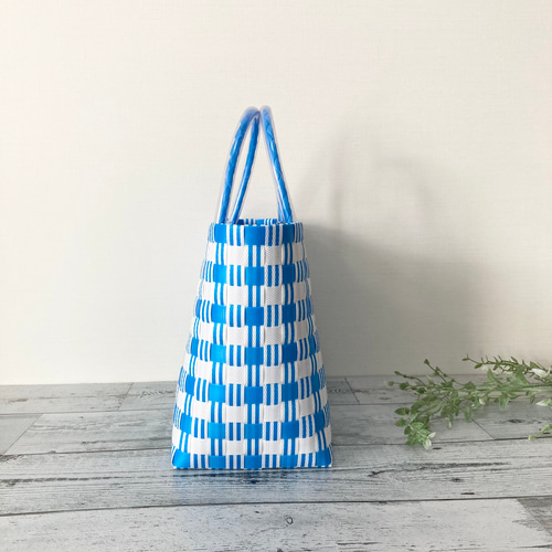 プラかごバッグ Mサイズ ブルーチェック プラカゴ プラカゴバッグ pp