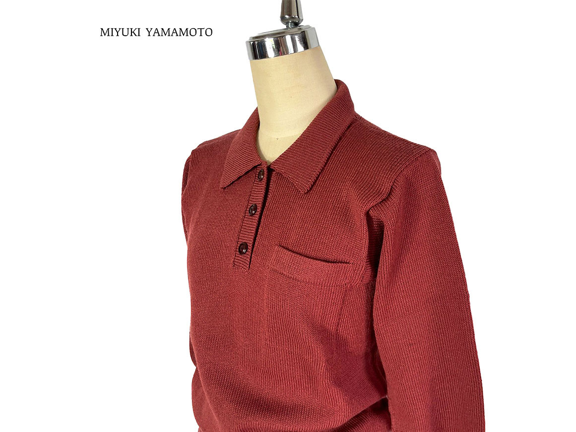 【 ニットポロ 】手洗い◎ / １点物 / ニットポロシャツ / テラコッタ / ニットウェア (No,107)