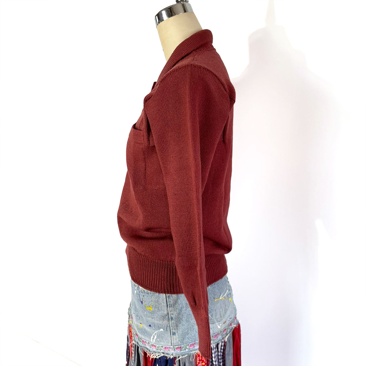 【 ニットポロ 】手洗い◎ / １点物 / ニットポロシャツ / テラコッタ / ニットウェア (No,107)