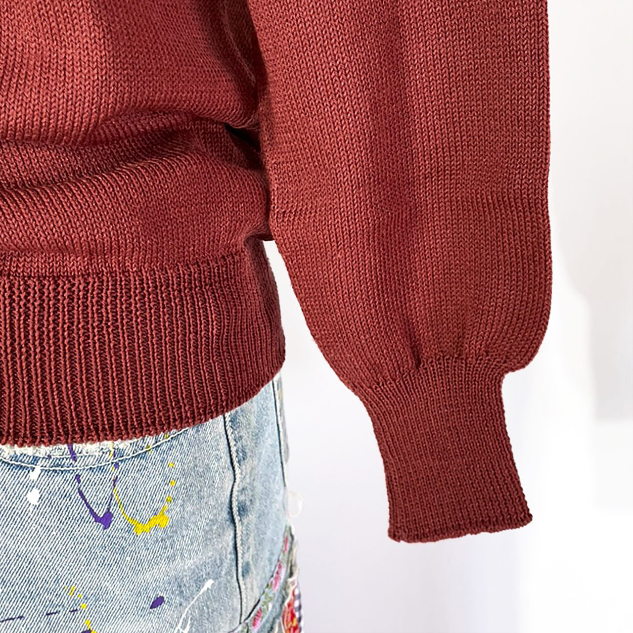 【 ニットポロ 】手洗い◎ / １点物 / ニットポロシャツ / テラコッタ / ニットウェア (No,107)