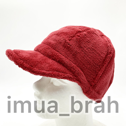 男児用つば付きタオルキャップ◎渋レッド 女の子や大人にも◎プール