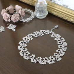 OYA Tatting lace 40cm necklace [GRACE] Lavender Gray 第2張的照片