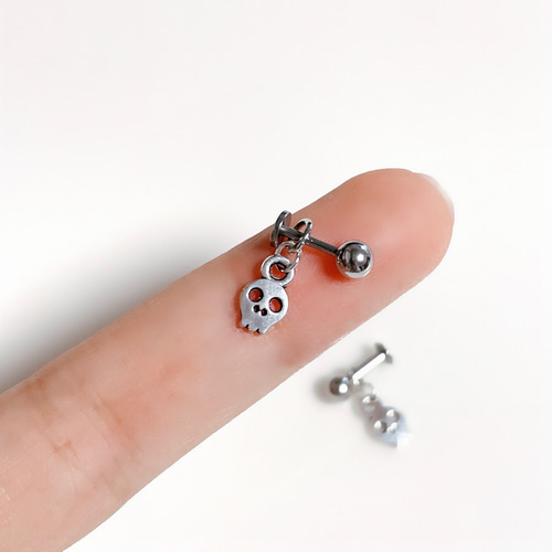 ミニチュア スカル チャーム ボディピアス 小ぶり 片耳 14G 16G 18G