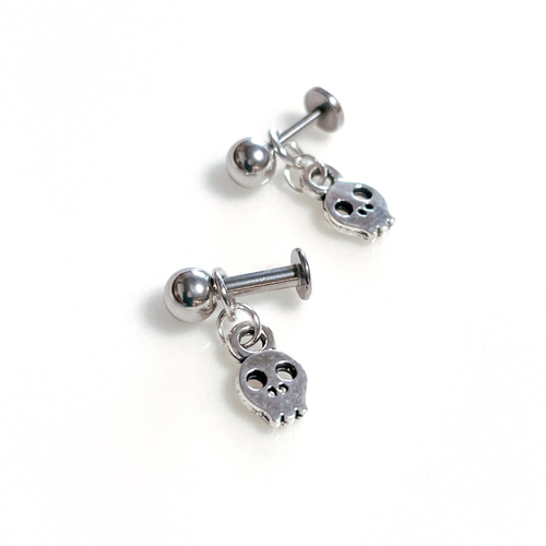 ミニチュア スカル チャーム ボディピアス 小ぶり 片耳 14G 16G 18G