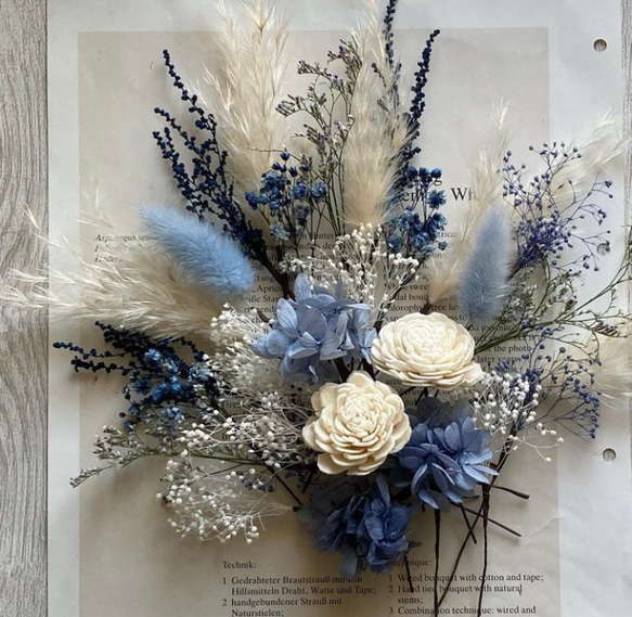 ヘッドドレス　〜コバルトブルー&ホワイト〜　ウエディング/結婚式/成人式/卒業式 ドライフラワー 3枚目の画像