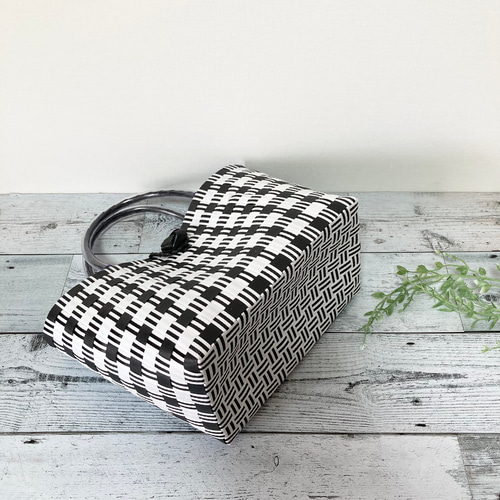 即納】プラかごバッグ Mサイズ ブラックチェック プラカゴ