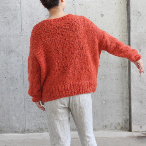 ◉軽ふわ手編みニット◉モヘアショートセーター オレンジ ニット ◉軽ふわ手編みニット◉モヘアショートセーター オレンジ ニット