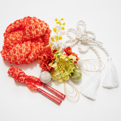 七五三・前撮り髪飾り黄色G】鹿の子（かのこ）ちんころ＆タッセル付き