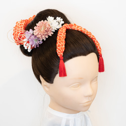 七五三/前撮り髪飾りピンクB】鹿の子（かのこ）ちんころ＆タッセル付き