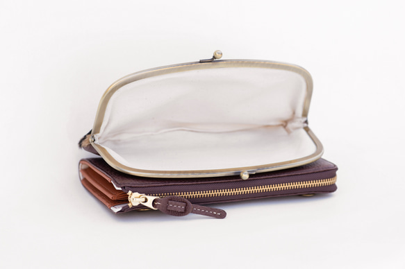 【人とは被らない】ゼブラ×ブラウン　ハラコ　お財布ショルダー　レディース　がま口　お財布ポシェット　aw-17nch 5枚目の画像