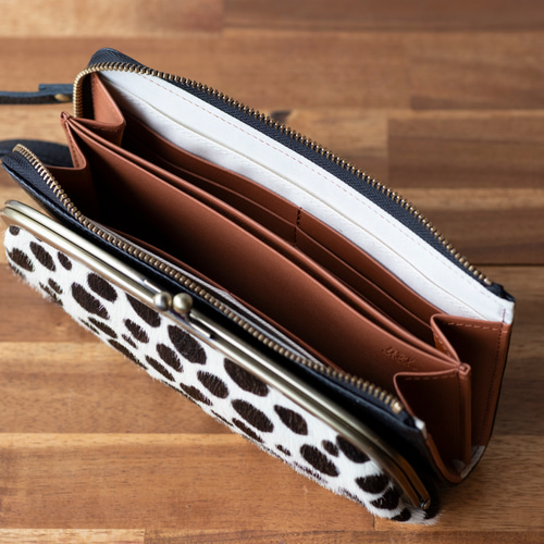 ダルメシアン×ブラック ハラコ お財布ショルダー がま口 レディース