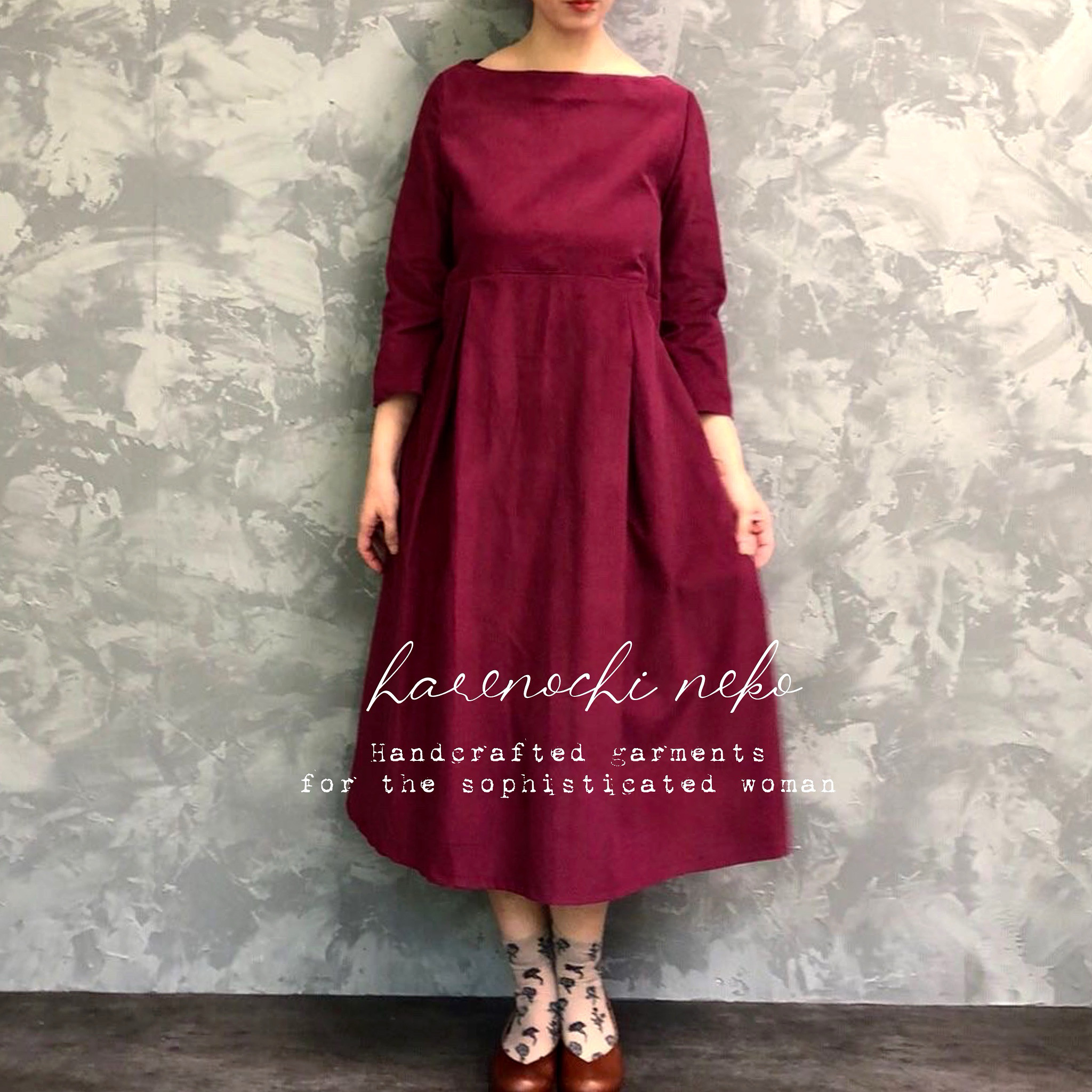■10日内発送■【再販】【魔女こみたいなキキワンピ♩ 】 高めの切り返しでふんわりシルエット。コーデュロイ  ローズ 冬