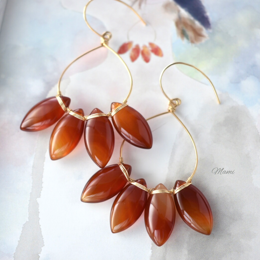 14KGF レッドアゲートのドロップラインピアス