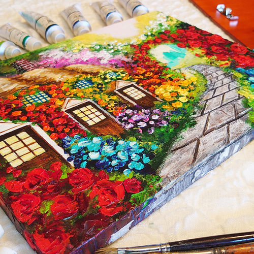 真作】絵画 作者不詳 油彩（色紙） 花 逸品 T123 - メルカリ