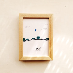 ドローイング作品「日課」 ※木製額縁入り 【ポストカードサイズ】 2枚目の画像