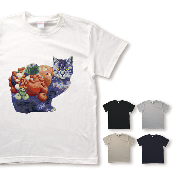 鮮やかカボチャ猫のTシャツ 1枚目の画像
