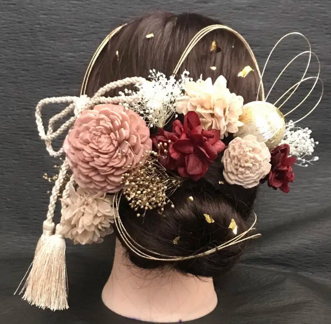 【卒業式　成人式 前撮り】和装  結婚式 髪飾り　紫陽花　和玉　袴　振り袖　金箔シート　タッセル　水引