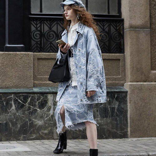 ◆Karen Millen◆インディゴデニムステッチディテールジャケット SOMETHING ビッグディテールデニムジャケット|SOMETHING|サムシング