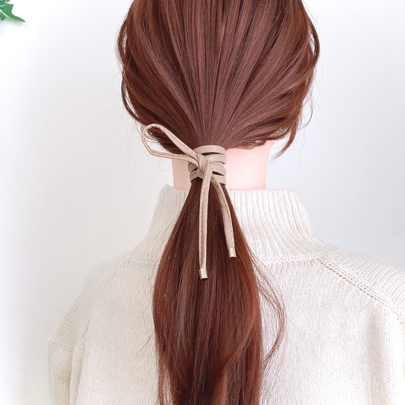♥️150【モカ ベージュ 】ワイヤーポニー 紐アレンジ ヘア