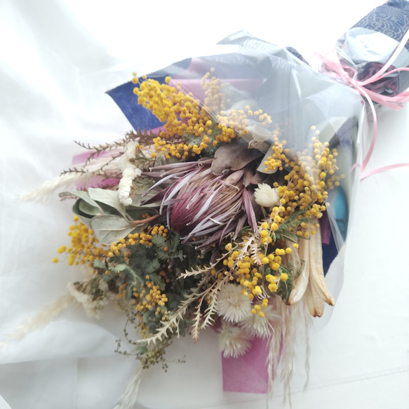 《ドライミモザスワッグ３０cm》yellow 母の日　送別会 プレゼント 誕生日 花束サプライズ 5枚目の画像