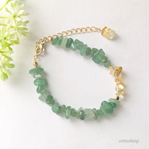 グリーンアベンチュリン・シトリンの華奢なさざれブレスレット *5月11