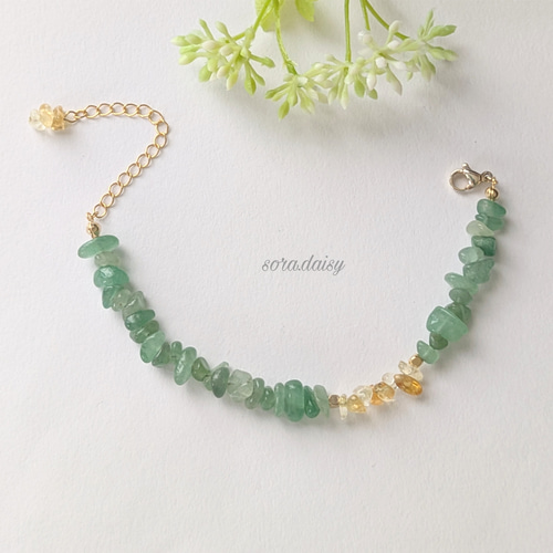グリーンアベンチュリン・シトリンの華奢なさざれブレスレット