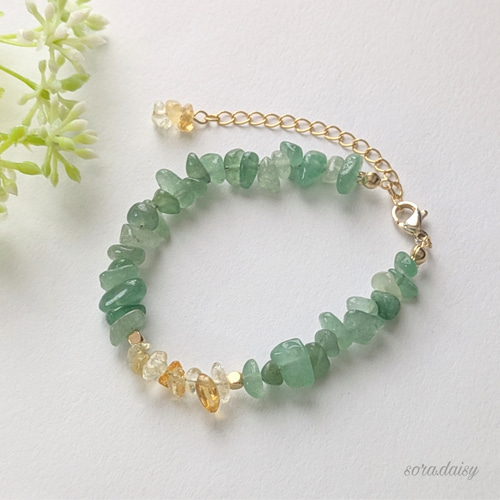 グリーンアベンチュリン・シトリンの華奢なさざれブレスレット *5月11