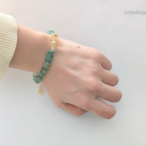 グリーンアベンチュリン・シトリンの華奢なさざれブレスレット *5月11