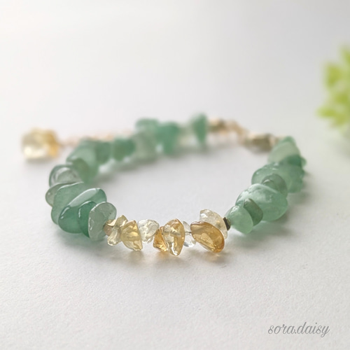 グリーンアベンチュリン・シトリンの華奢なさざれブレスレット *5月11