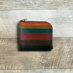 【配色カスタム無料】Ｌ字型ファスナーミニ財布（６色ボーダー） 1枚目の画像