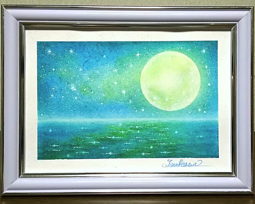 夏の水辺　ハンドメイドパステル画　絵画アート原画 3d154b80dc352f9e9d52b61c22de73