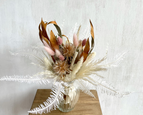 フラワーベース単品　42㎝　パンパスグラス　ドライフラワー大型ガラスミラー ドライフラワーブーケとフラワーベースセット / プルモーサム