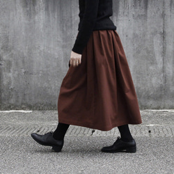 コットンビエラ ギャザースカート（チョコレートブラウン）ロング マキシ ポケット 3枚目の画像