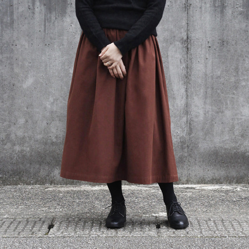 コットンビエラ ギャザースカート（チョコレートブラウン）ロング