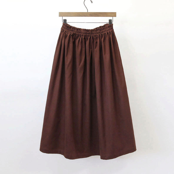 コットンビエラ ギャザースカート（チョコレートブラウン）ロング マキシ ポケット 4枚目の画像