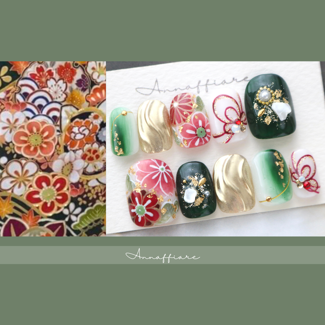 【カラー＆柄オーダー】水引きの和装ネイルチップ/Annaffiare成人式振袖和柄白無垢浴衣結婚式ウェディング和風着物